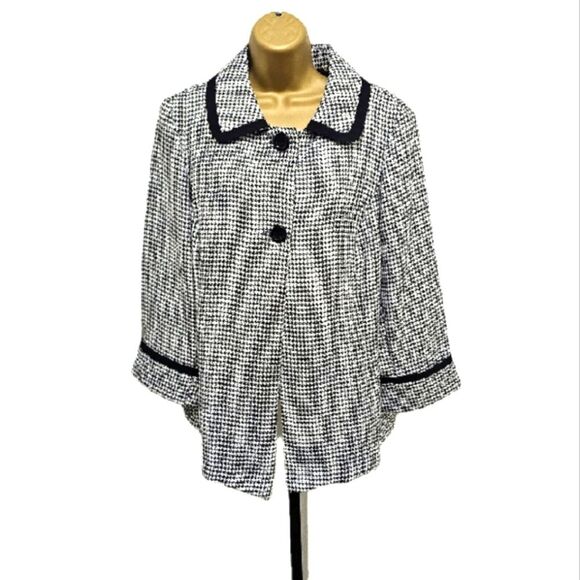Jacket Womens 14 Plus Black White Houndstooth Full Oversized Academia Courtenay - Picture 1 of 8